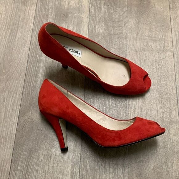 Womens Steve Madden Suede Peep Toe Pumps‎ Heels Shoes - Picture 1 of 7